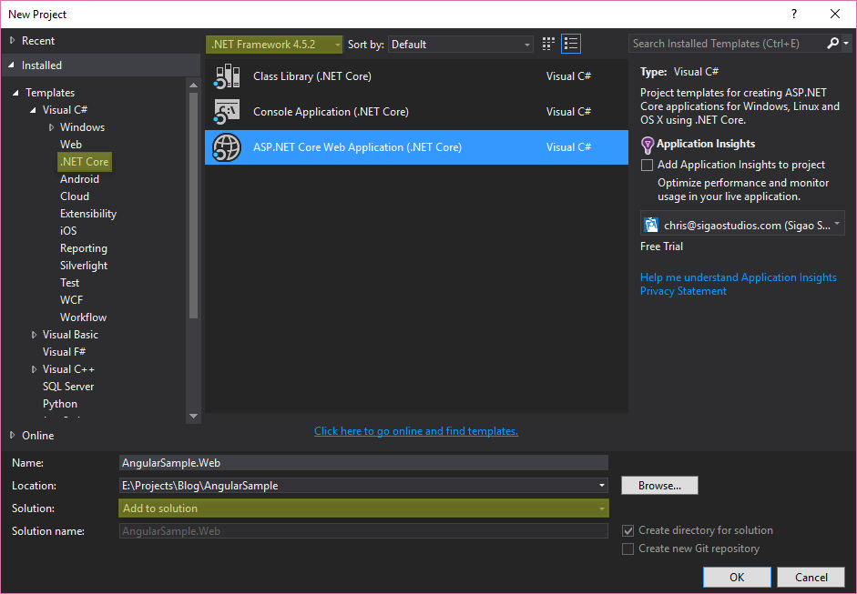 Visual Studio -> Create Base .NET Core Project