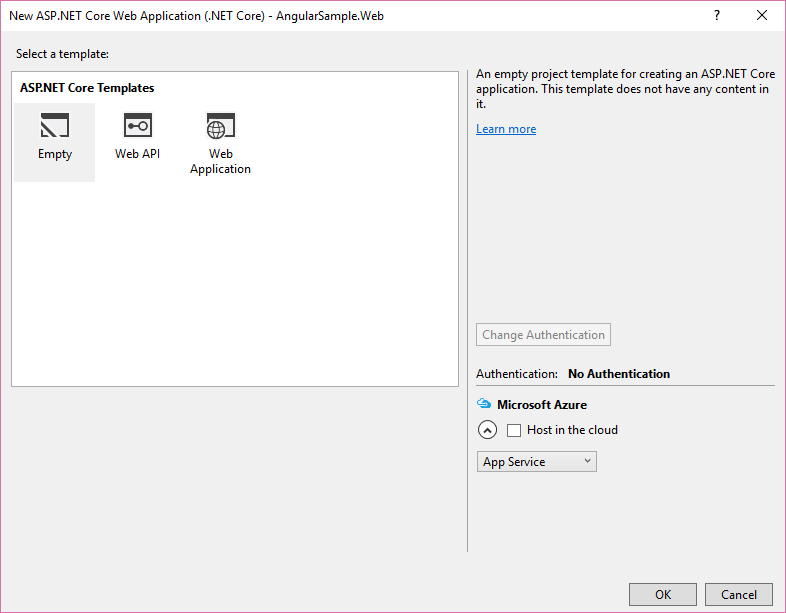 Visual Studio -> New Asp.NET Core Template