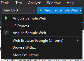 Visual Studio -> Run In ASP.NET Core