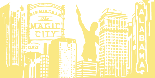 Line Drawing Birmingham Skyline Yellow